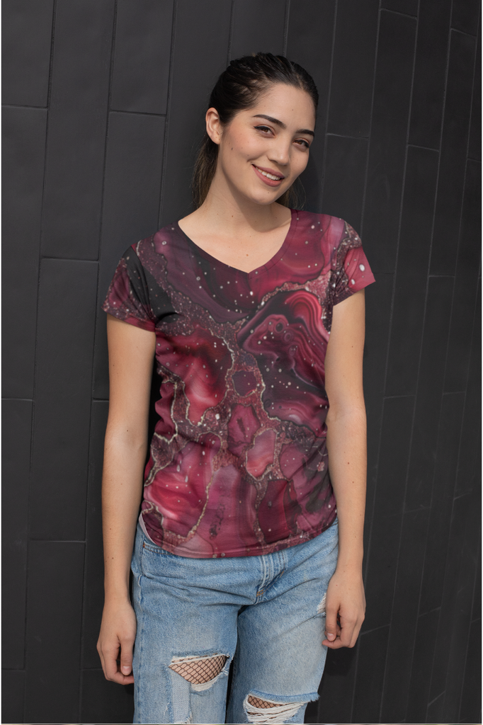 Shimmering Maroon Glitter Infused Women's T-Shirt